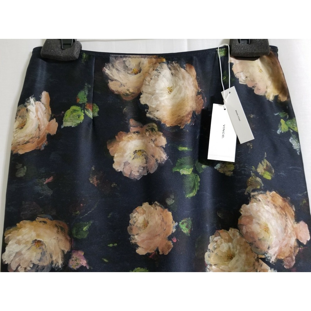 Vince Painted Rose Silk Satin Slip Midi Skirt Floral Black NWT Size 2 10 $295 - Picture 10 of 16